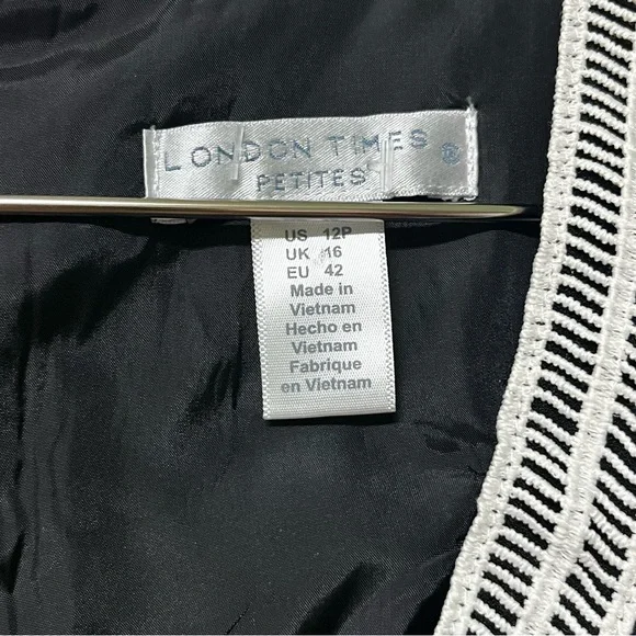 London Times Dress Black with White Accents V Neckline Work Dress Size 12P - Picture 8 of 9
